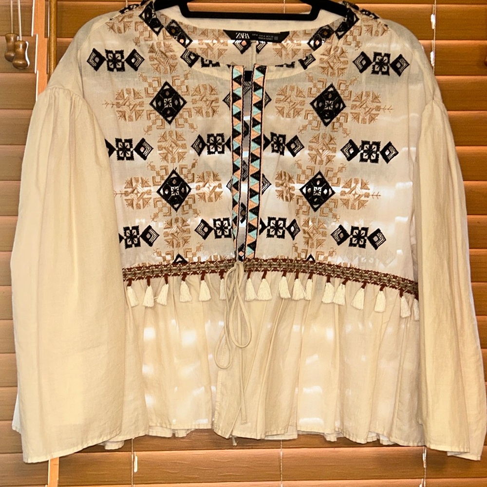 Zara top. Tie front with amazing detail throughout.